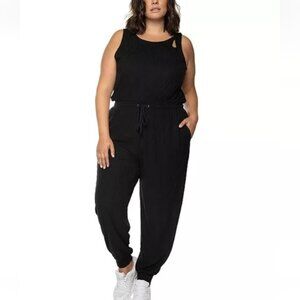 Black Tape Cutout Ribbed Jumpsuit Size X 12-14 New Black Loungewear Casual